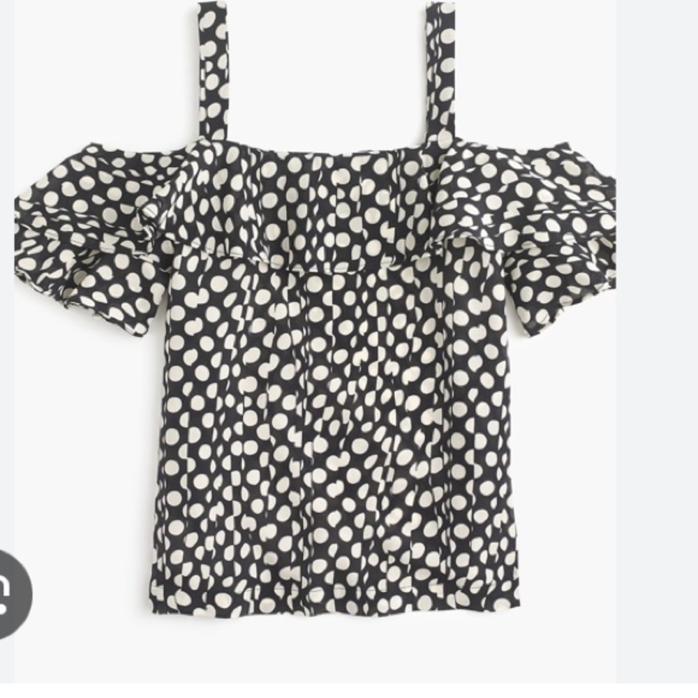 NWT JCrew Collection black and white Ratti print polka dot silk ruffle t…